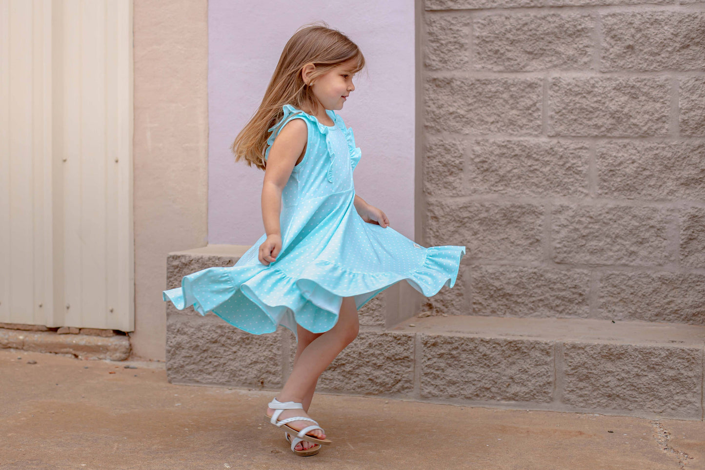 Girl's Aqua Dot Dress