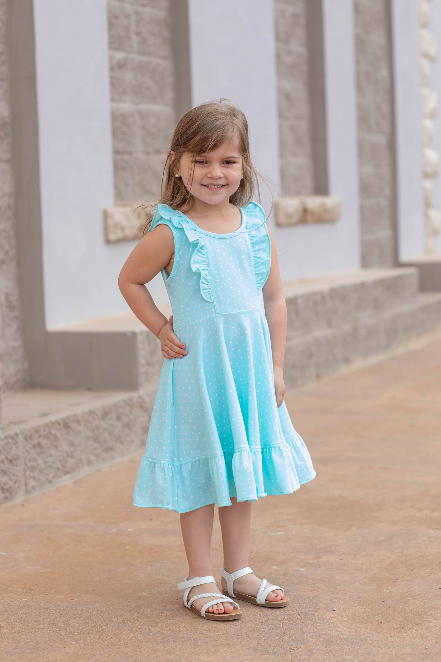 Girl's Aqua Dot Dress